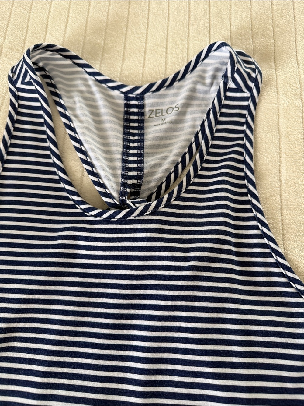 ZELOS Navy & White Striped Racerback Tank Top